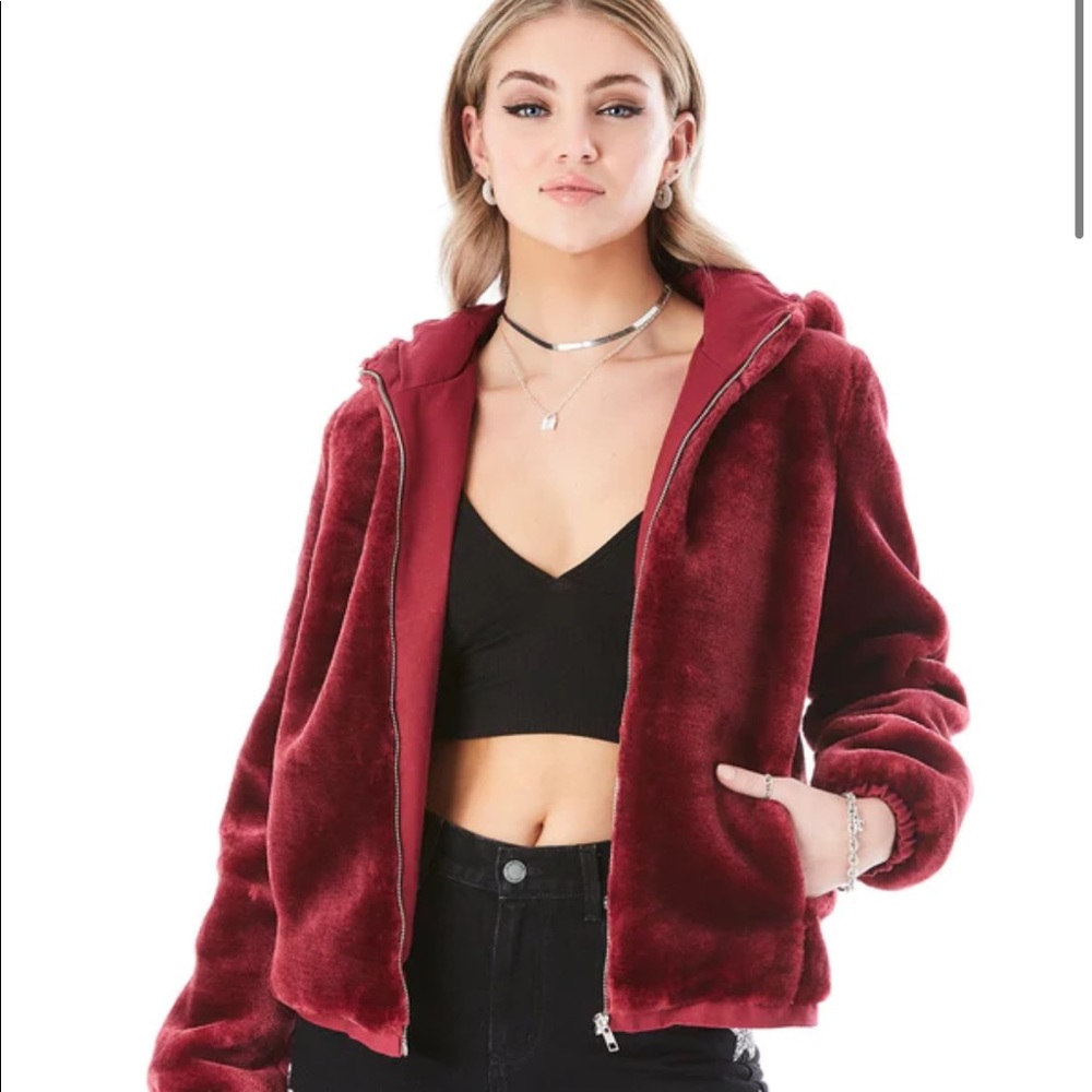 CARMAR LF BURGUNDY FUR BOMBER